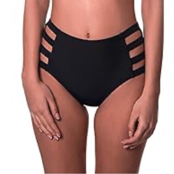 Sexkiss women’s strappy high waisted black cheeky bikini bottom size S/10 - Picture 1 of 8
